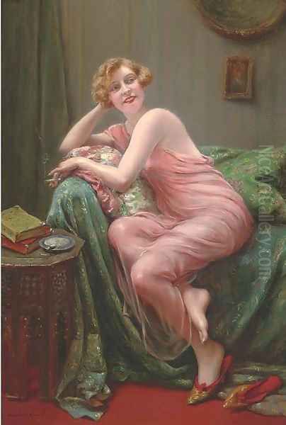 A good smoke Oil Painting by Francois Martin-Kavel