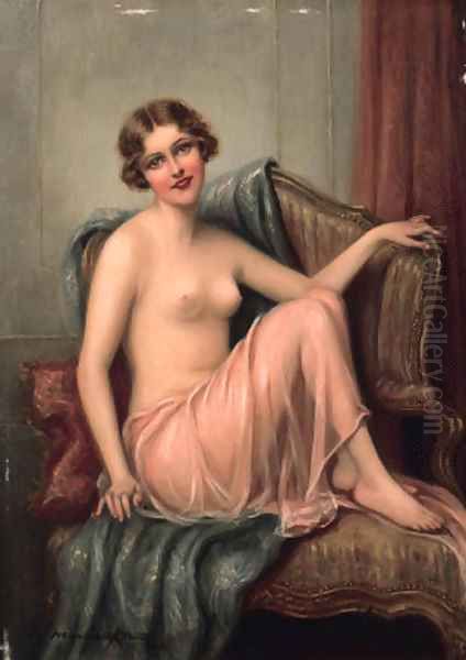 The courtesan seated on a couch Oil Painting by Francois Martin-Kavel