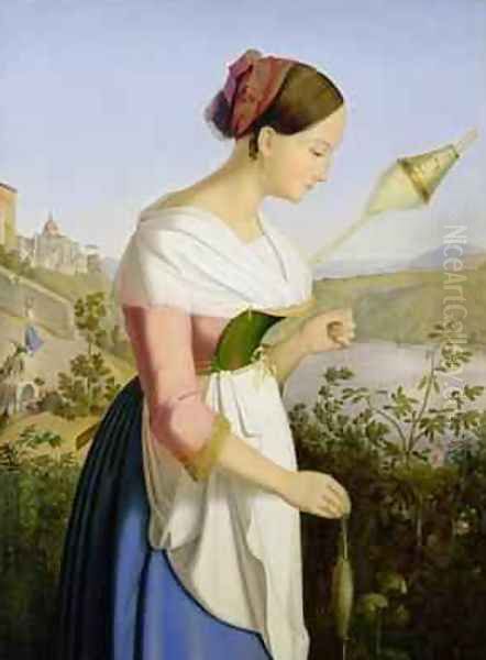 Italian Girl with a Spinning Dress Oil Painting by Friedrich Wilhelm Mueller