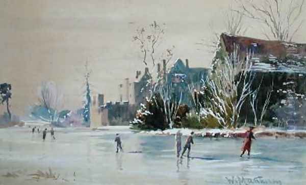 Skating at Broughton Castle Oil Painting by William Matthison