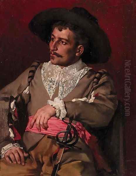 The pensive cavalier Oil Painting by Anton Muller