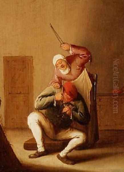 A Wife Beating her Husband Oil Painting by Bartholomeus Molenaer