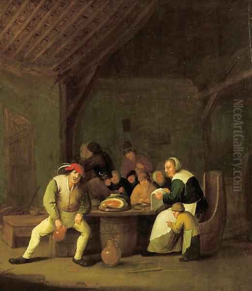 A peasant family in a barn Oil Painting by Bartholomeus Molenaer