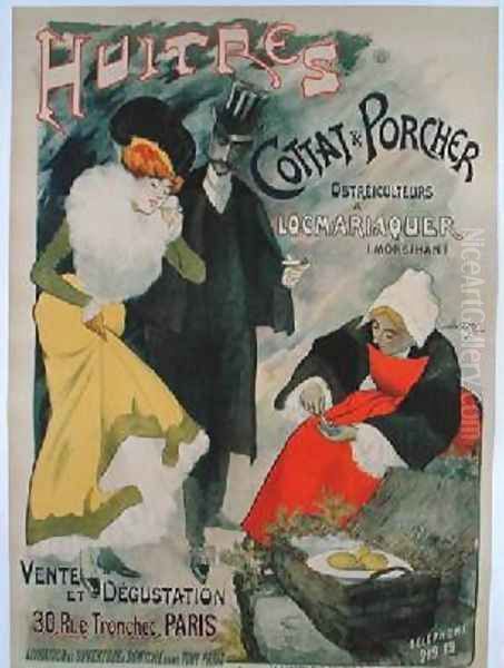 Poster advertising oysters from Cottat and Porcher Oil Painting by Camille Meyer