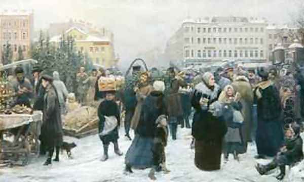 Christmas Fair Oil Painting by Heinrich Matvejevich Maniser