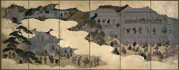 Scenes from the Nakamura Kabuki Theatre Oil Painting by Hishikawa Moronobu