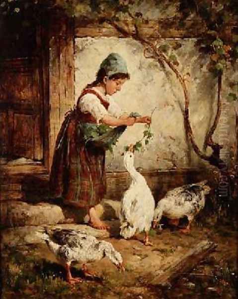 The Goose Girl Oil Painting by Antonio Montemezzano