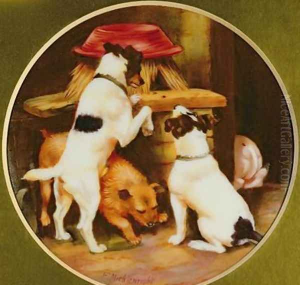 The Inquisitive Terriers Oil Painting by F. Micklewright