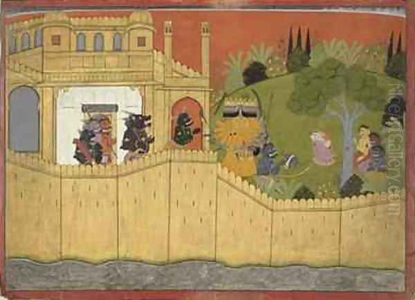 Ravana shows Sita the Counterfeit Head of Roma Oil Painting by Manaku