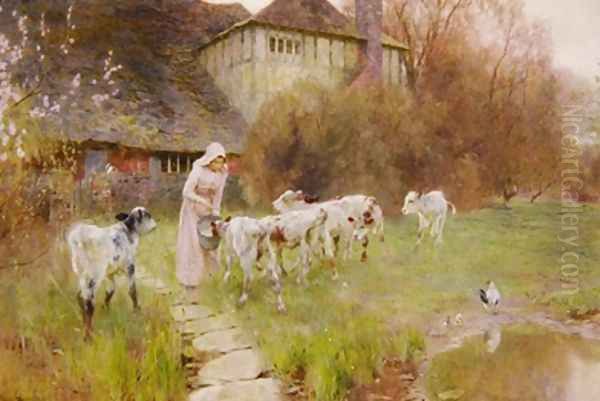 Feeding the Calves Oil Painting by Robert Gustav Meyerheim