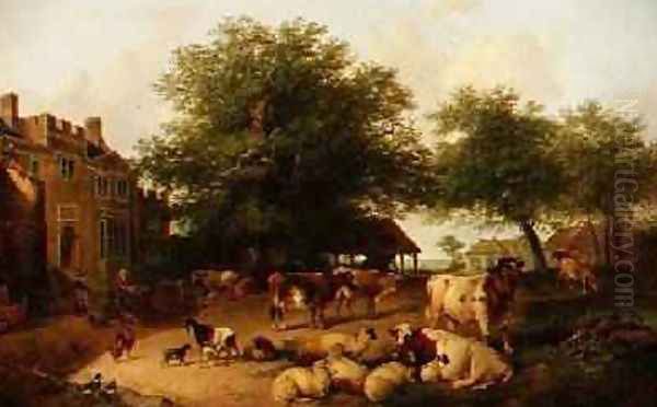 Farmyard scene Oil Painting by Antonius Josephus Madlener