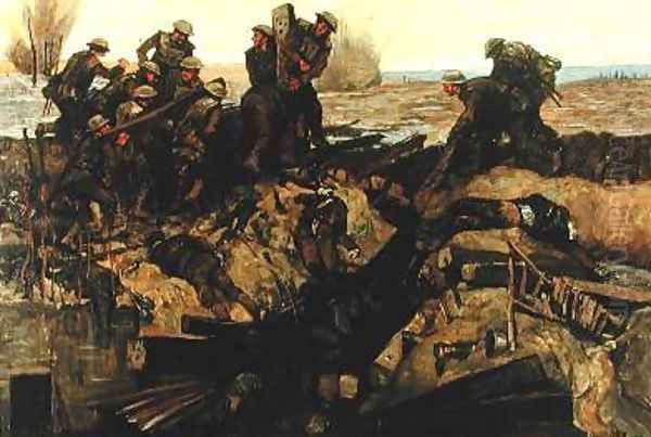 Canadians repairing a track under shell fire 1919 Oil Painting by Innes Meo