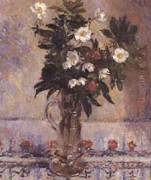 Flowers in a Glass Vase Oil Painting by James Manson