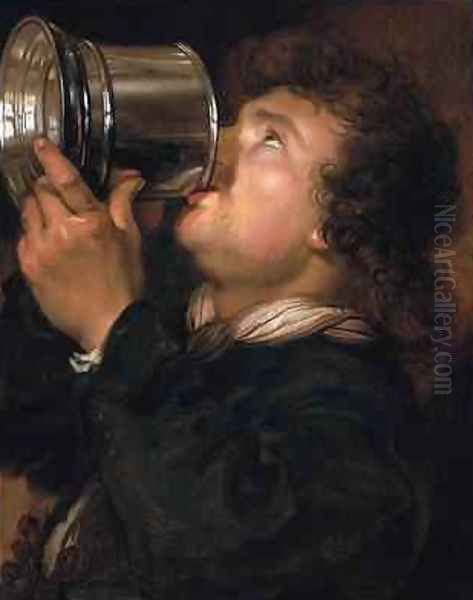 An Allegory of taste a young man drinking from a silver tankard Oil Painting by Karel van III Mander