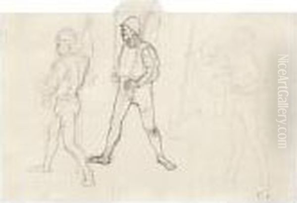 Sketch With Four Soldiers For 'marignano I' Oil Painting by Ferdinand Hodler