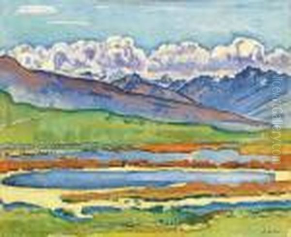 Vue De Montana Vers Le Val D'herens Et Le Val D'heremence Oil Painting by Ferdinand Hodler