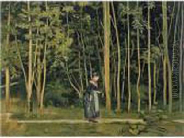 Walk Along The Border Of A Wood Oil Painting by Ferdinand Hodler