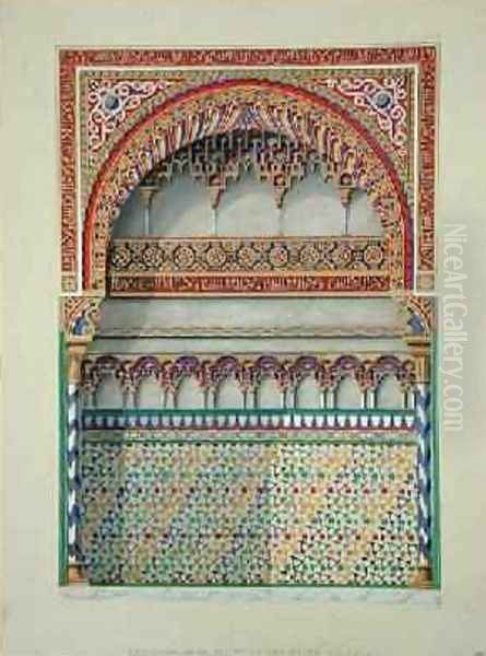 Elevation of an alcove in the Pateo del Agua Alhambra from The Arabian Antiquities of Spain Oil Painting by Murphy, James Cavanagh