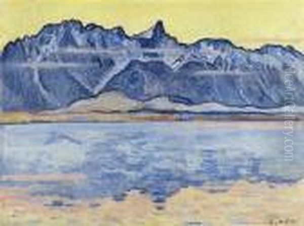 Thunersee With The Stockhorn Chain Oil Painting by Ferdinand Hodler