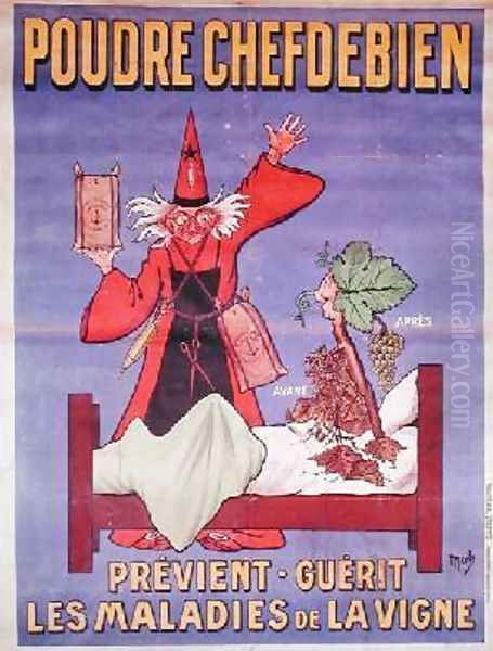 Poster advertising La Poudre Chefdebien to prevent and cure diseases on vines 1914 Oil Painting by (Michel Liebaux) Mich