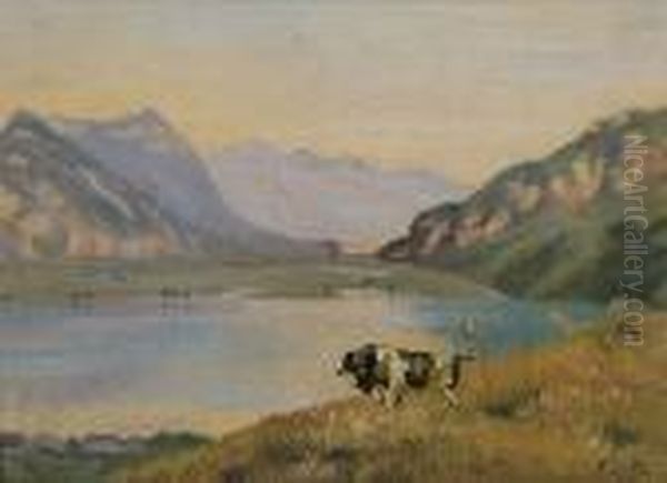 Thuner- Und Brienzersee Mitfreiburgerstier Oil Painting by Ferdinand Hodler