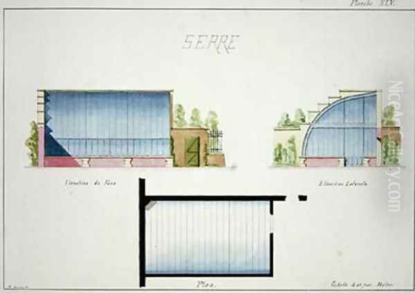 Design for a hothouse with curved glass walls and roof Oil Painting by H. Monnot