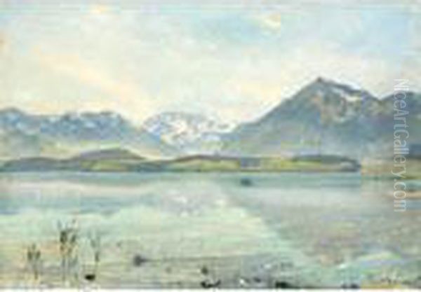 Thunersee Mit Bluemlisalp Und Niesen Oil Painting by Ferdinand Hodler