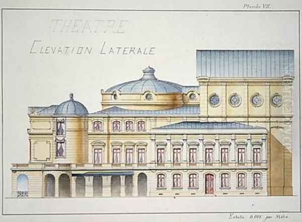 Lateral Elevation of a Theatre Oil Painting by H. Monnot