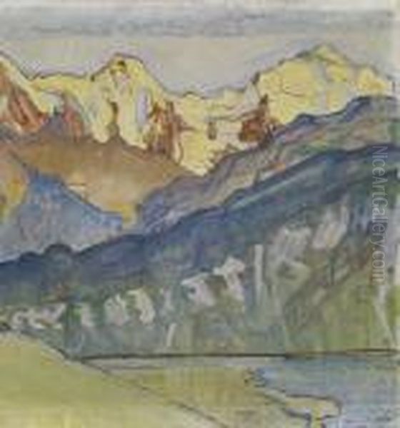 Eiger, Monch Und Jungfrau Von Beatenberg Aus Oil Painting by Ferdinand Hodler