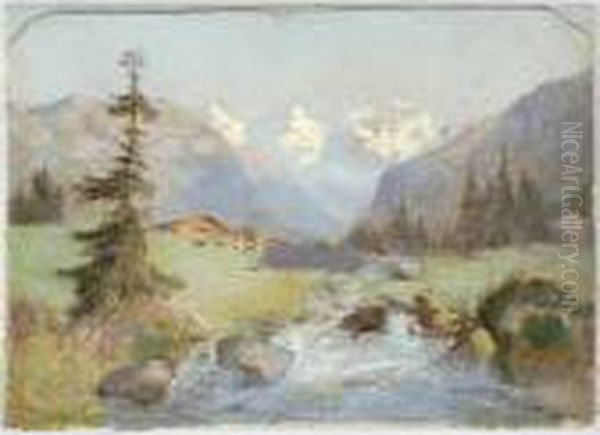 Lauterbrunnental Mit Jungfrau Oil Painting by Ferdinand Hodler