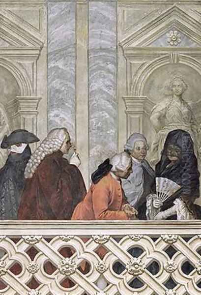 Group of five people with a woman in a black veil Oil Painting by Michelangelo Morlaiter