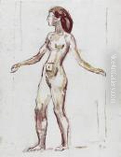 Female Nude Stepping To The Left. Oil Painting by Ferdinand Hodler