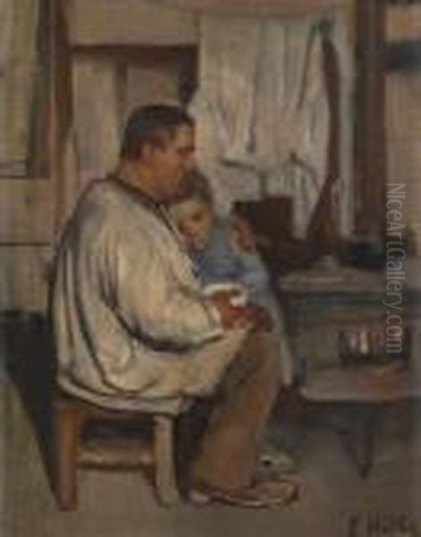 Vater Und Kind, Um 1883 Oil Painting by Ferdinand Hodler