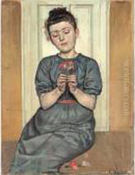 Die Blumenbinderin (madchen Mit Nelke) Oil Painting by Ferdinand Hodler