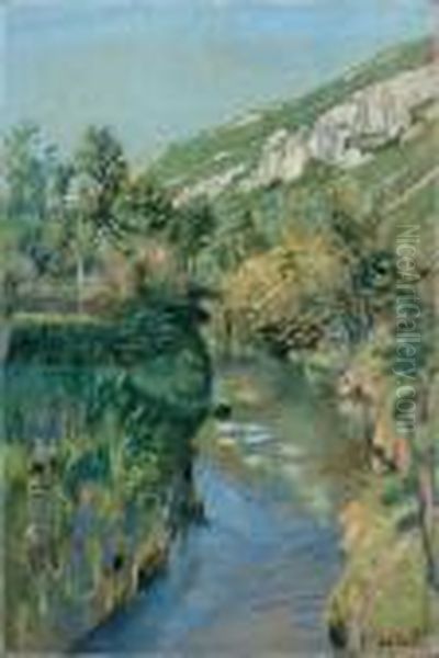 Nebenfluss Der Arve Mit Blick Auf Den Petit Saleve Oil Painting by Ferdinand Hodler