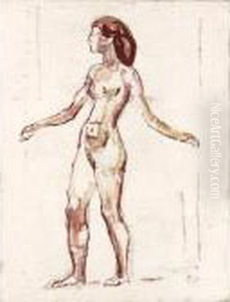 Nach Links Schreitender Weiblicher Akt 
Female Nude Walking To The Left Oil Painting by Ferdinand Hodler