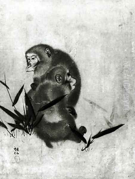 Monkeys Oil Painting by Sosen Mori