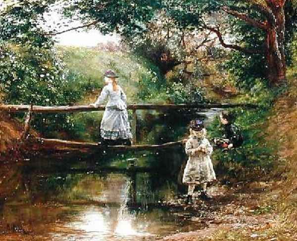 On the Tyne near Ormiston Children Gathering Wild Flowers Oil Painting by William Darling McKay