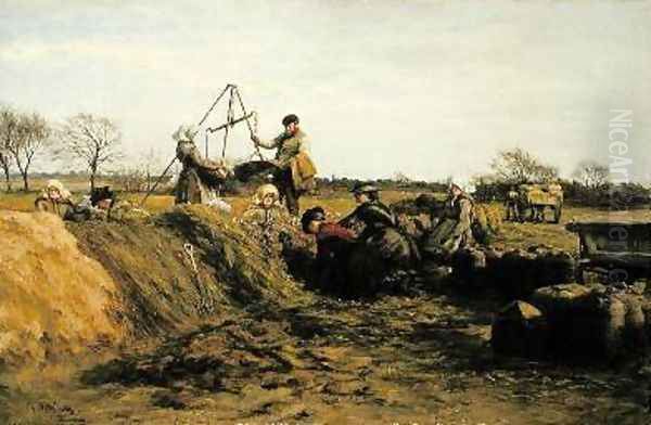 At the Potato Pits Field Working in Spring Oil Painting by William Darling McKay