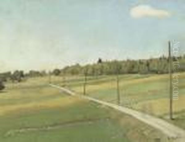 Country Road With Telegraph Poles Oil Painting by Ferdinand Hodler