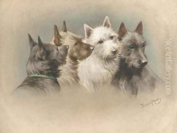 Four terriers Oil Painting by Fannie Moody