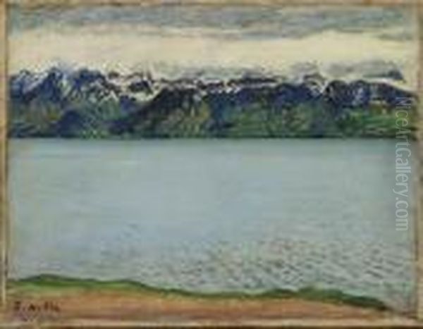 Landschaft Am Genfersee (grammont), Um 1908 Oil Painting by Ferdinand Hodler