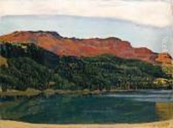 Silvaplanersee Mit Piz Corvatsch Oil Painting by Ferdinand Hodler