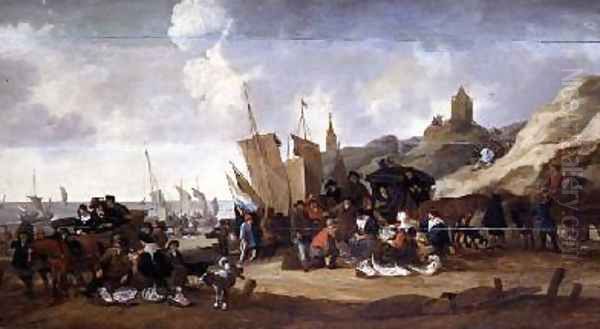 A Scene on the Coast near Scheveringen Oil Painting by Hendrick de Meyer