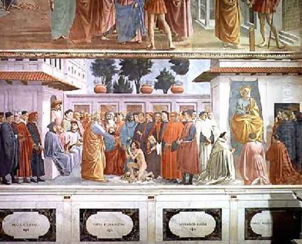 The Raising of the Son of Theophilus the King of Antioch and St Peter Enthroned as First Bishop of Antioch 1427 and 1480 Oil Painting by T. & Lippi, F. Masaccio