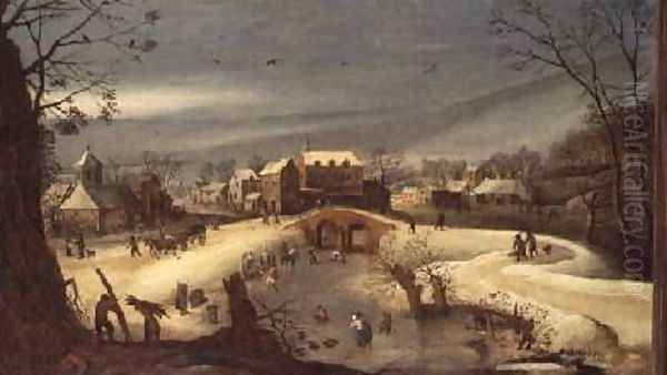 A Winter Landscape with Woodcutters Oil Painting by (follower of) Momper, Joos de