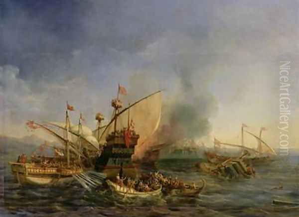 Naval Battle of Episkopi in 1323 1841 Oil Painting by Auguste Etienne Francois Mayer