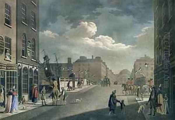 View from Capel Street looking over Essex Bridge Dublin from A set of twenty views of Dublin 1797 Oil Painting by James Malton