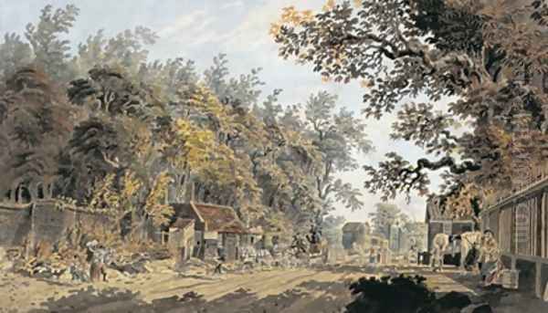 Coach and Four arriving at a Toll Gate London Oil Painting by James Miller