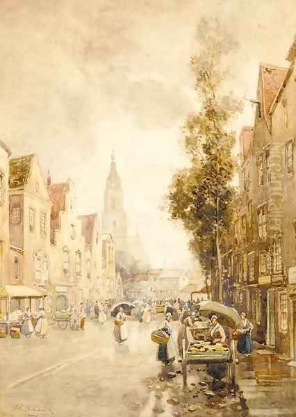 A Dutch market on a sunny day Oil Painting by James Miller